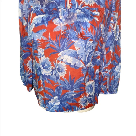 NWT J. Crew Ratti Red Orange & Light Blue Floral Blouse w/ Ruffle - XS P - Picture 5 of 12